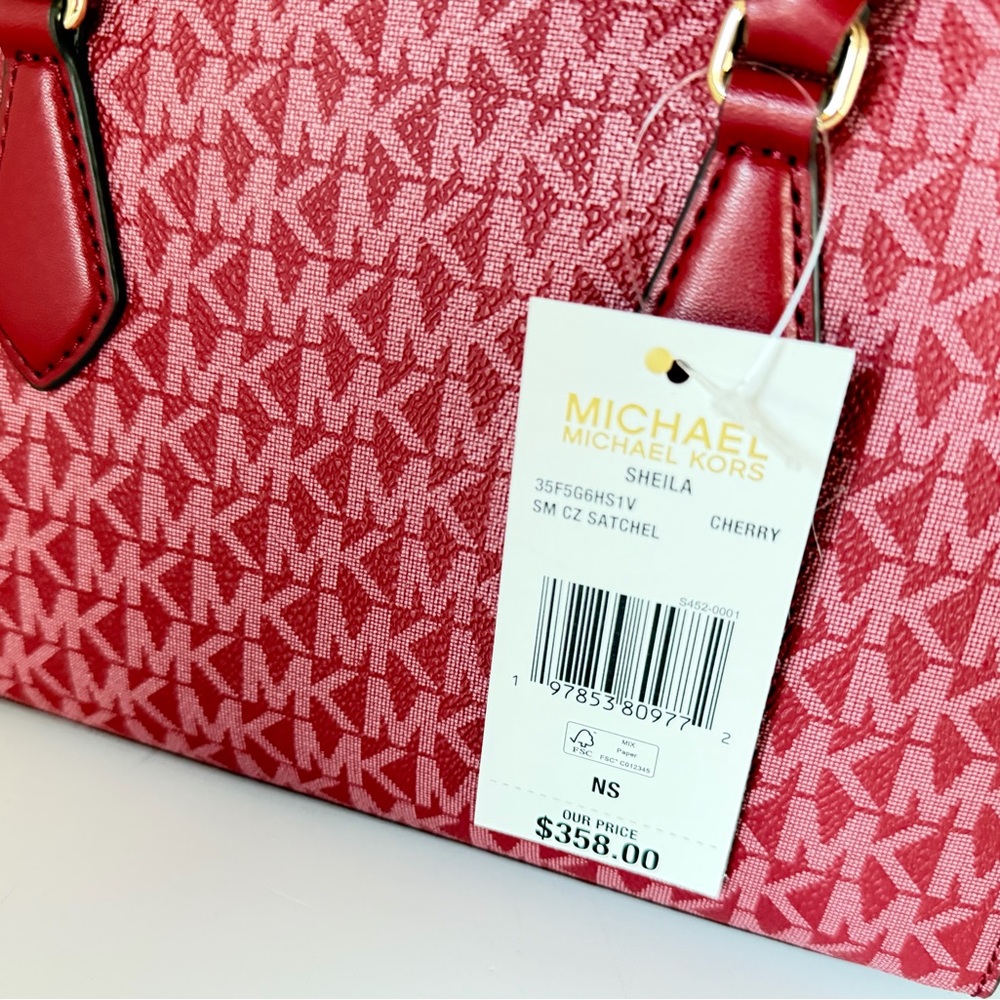 Michael Kors Sheila SM Satchel Shoulder Crossbody Bag MK Cherry Multi - Picture 13 of 15